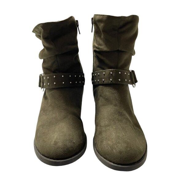 American Eagle Women's Green Faux Suede Embellished Buckle Slouchy Booties 6.5 - Picture 5 of 10